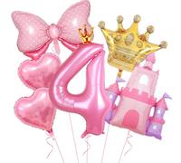Princess Balloons for 4th Birthday Decorations Girl Pink Castle Balloon Large Pink Crown Number 4 Balloons for Princess Birthday Party Decorations Supplies