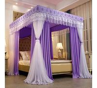 Princess Bed Canopy Curtain - Double Layer Cozy Drape Mosquito Net Tent for Bedroom Decoration - 4 Openings for Adults