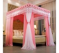 Princess Bed Canopy Curtain - Double Layer Cozy Drape Mosquito Net Tent for Bedroom Decoration - 4 Openings for Adults