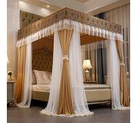 Princess Bed Canopy Curtain - Double Layer Cozy Drape Mosquito Net Tent for Bedroom Decoration - 4 Openings for Adults