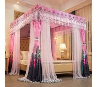 Princess Bed Canopy Curtain - Double Layer Cozy Drape Mosquito Net Tent for Bedroom Decoration - 4 Openings for Adults