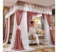Princess Bed Canopy Curtains Double Layer Net for Girls, Elegant Four Poster Bed Drapes for Dreamy Bedroom Decor