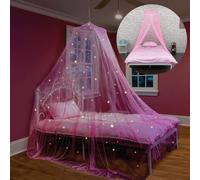 Princess Bed Canopy - Double Layer Sheer Mesh Dome Tent with Lace, Mosquito Netting Protection, Perfect for Girls' Bedrooms, Stylish Bed Drapes, Round Mesh Shielding