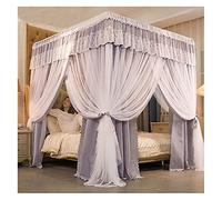 Princess Bed Canopy for Girls Embroidered Lace Mosquito Net 4 Poster Blackout Canopy for King Size Bed Metal Bracket Included Dreamy Bedroom Decor.