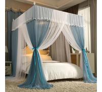 Princess Bed Canopy for Girls Four Corner Mosquito Net with Double Embroidery Lace Decorative Bed Curtains Dreamy Canopy for Princess Rooms Elegant Bed Canopies