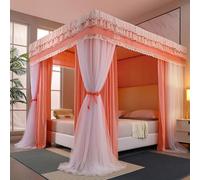 Princess Bed Canopy for Queen/King, 4 Corners Mosquito Netting with Double Layer Sheer Mesh, Elegant Drapes for Kids' Room Decor, 4 Openings for Easy Access