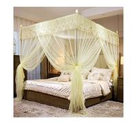 Princess Bed Canopy Netting - Lace Embroidered Mosquito Net with 4 Corner Posts, Romantic Fabric Drapes for Bedroom Decor, Elegant Mesh Protection for Kids' Room