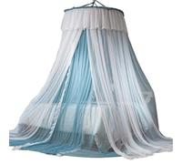 Princess Bed Curtain Double Layer Round Dome Ceiling Hanging Soft Sheer Mesh Lace Girl Bedroom Canopy Net Home Supplies for Boys Girls(Blue,M)