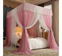 Princess bedspread - Four-poster curtains with lace embroidery mosquito net - Elegant embellishment for a girl's bed