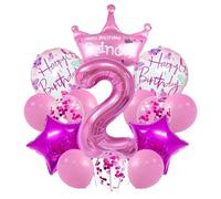 Princess Birthday Decorations, 2nd Birthday Decorations for Girls, Pink Number Balloons, Pink Crown Theme 2nd Balloon Set with 32 Inch Number 2, Crown Foil Balloon