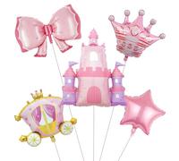 Princess Birthday Party Decorations,5Pcs Bow Castle Carriage Crown Cute Mylar Balloons for Princess Party Favors Baby Shower Once upon a Time Girl Birthday Decorations Room Decor