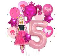 Princess Birthday Party Decorations 5th for Girls- 18Pcs Pink Happy Birthday Foil Balloons Latex Helium Balloons Garland for Kids Baby Shower Christmas Cartoon Theme Party Supplies Background