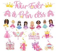 Princess Birthday Party Decorations Banner - 11 Pcs Pink Happy Four Ever A Princess Banner Funny Hanging Swirls For Girls Sweet 4 Year Old Birthday Baby Shower Decor Supplies