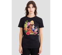Disney Women's Princess Bouquet With Rapunzel, Moana & Snow White T-Shirt, Black | Size: Medium Disney Black M