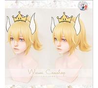 Princess Bowsette Cosplay Wig Golden Super Mario Peach Koopa Bowser Role Playing Adult Synthetic Hair + Wig Cap