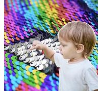 PRINCESS BRIDE 5mm High Density Sensory Wall Sequin Flip Fabric for Kids, Reversible Sequins, Rainbow to Silver, 2 Yard (180x125cm), Non-Foldable