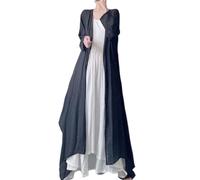 PRINCESS BRIDE Cotton Linen Zen Black Long Cardigan Lazy Loose Irregular Flowy Long Sleeve Open Front Women's Lightweight Trench Coat, One Size