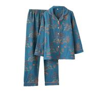 PRINCESS BRIDE Cotton Women Pajamas Set Button Down Pjs Set Long Shirt Pants Lapel Casual Lounge Set Lightweight Sleepwear, M, Blue