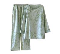 PRINCESS BRIDE Double Sided Jacquard Cotton Japanese Kimono Pajamas Retro Pajama Set Loungewear Soft Sleepwear for Women, L, Green
