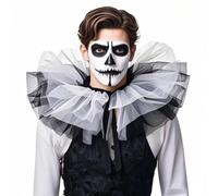 PRINCESS BRIDE Halloween Clown Ruff Collar, Victorian Elizabethan Renaissance Masquerade Party Costume Accessory, Clown Collar Layered Puffy Mesh Collar(Black-white)