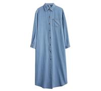 PRINCESS BRIDE Korean Fashion Women's Button Knee-Length Denim Jacket Cardigan Long Trench Coat Outwears Loose Shirt Dress, M Blue