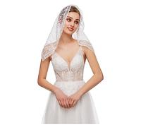 PRINCESS BRIDE Lace Mantilla Veil Vintage Floral Lace Scarf White Triangle Wedding Veil Long Chapel Veils Ivory Catholic Mass Church (A34)