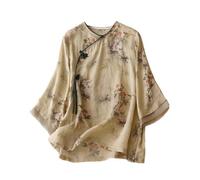 PRINCESS BRIDE Summer Hanfu Cotton-Ramie Casual Loose Blouse 3/4 Sleeve V Neckline Chinese Traditional Clothes with Chinese Frog Button Tops A10 - M Multicolor