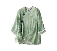 PRINCESS BRIDE Summer Hanfu Cotton-Ramie Casual Loose Blouse 3/4 Sleeve V Neckline Chinese Traditional Clothes with Chinese Frog Button Tops A11 - L Multicolor
