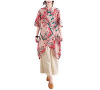 PRINCESS BRIDE Summer Hanfu Cotton-Ramie Casual Loose Blouse 3/4 Sleeve V Neckline Chinese Traditional Clothes with Chinese Frog Button Tops A2 - XL Multicolor