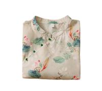 PRINCESS BRIDE Summer Hanfu Cotton-Ramie Casual Loose Blouse 3/4 Sleeve V Neckline Chinese Traditional Clothes with Chinese Frog Button Tops A4 - L Multicolor