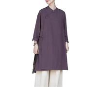 PRINCESS BRIDE Unisex Long Sleeve Weaving Cotton Linen Retro Slanted Collar Tie Hanfu Loose Cozy Tops Blouse Tang Suit T-Shirt for Tai Chi, Large, Purple