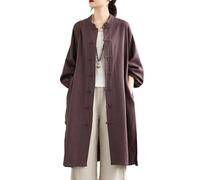 PRINCESS BRIDE Women Cotton Linen Blend Robe Coat Long Jacket Outerwear Meditation Cardigan Tops Quiet Clothes, L, Purple