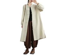 PRINCESS BRIDE Women Cotton Long Jacket Outerwear Cardigan Tops Simple Quiet Clothes Linen Blend Robe Coat, L, Beige