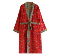 PRINCESS BRIDE Yarn-dyed Cotton Jacquard Elegant Kimono Robe Traditional Loose Yukata Bathrobe Mid-Length Loungewear for Women 165/88A/L(Red)