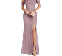 Princess Bridesmaid Dress Mermaid Prom Dresses Chiffon Formal Evening Party Maxi Gown Cold Shoulder ZMKI361 Wisteria UK12