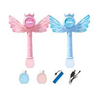 Princess Bubble Wands for Kids, Rechargeable, Blue/Pink, Bubble Machine, LED Light & Music Búbble Toys with Battery, Cute Cosplay Design, for Dress-Up, Pretend Play, and Themed Parties