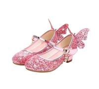 Princess Butterfly Leather Shoes Kids Diamond Bowknot High Heel Children Girl Dance Glitter Shoes Fashion Girls Party Dance Shoe for Banquets, Birthday Parties(Pink,27)
