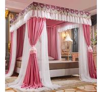 Princess Canopy Bed Curtain - Double Layer Mosquito Net For Full/king/queen Beds, Elegant Bedroom Decor, 4 Corners Post Design, Ideal For Kids And Adults Rose Red 200×220×200cm