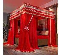 Princess Canopy Bed Curtain - Double Layer Mosquito Net For Full/king/queen Beds, Elegant Bedroom Decor, 4 Corners Post Design, Ideal For Kids And Adults Red 150×200×200cm