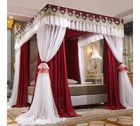 Princess Canopy Bed Curtain - Double Layer Mosquito Net For Full/king/queen Beds, Elegant Bedroom Decor, 4 Corners Post Design, Ideal For Kids And Adults Wine Red 180×220×200cm