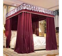 Princess Canopy Bed Curtain For Twin/full/queen/king - Elegant Solid Color Decoration For Girls' Bedrooms & Adult Rooms - Stylish 4 Corner Post Design Solid-wine Red Double