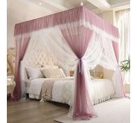 Princess Canopy Bed Mosquito NetFour Poster Bed Curtain with Stand for Girls King Size Shading Canopy for Elegant Bedroom Decor