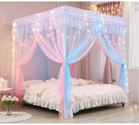 Princess Canopy Curtains for Girls - Drapes Netting Mosquito Net, Bedroom Decoration Accessories (Rainbow, Samll Double-1 X Bed Canopy+Canopy Frame)