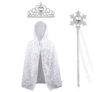 Princess Cape Dress Up for Girls Sequin Cloak with Crown Wand Halloween Christmas Costume Birthday Party Cosplay Gifts