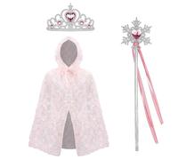 Princess Cape Dress Up for Girls Sequin Cloak with Crown Wand Halloween Christmas Costume Birthday Party Cosplay Gifts