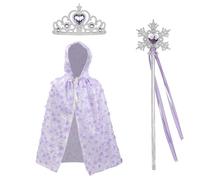 Princess Cape Dress Up for Girls Sequin Cloak with Crown Wand Halloween Christmas Costume Birthday Party Cosplay Gifts