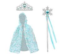 Princess Cape Dress Up for Girls Sequin Cloak with Crown Wand Halloween Christmas Costume Birthday Party Cosplay Gifts