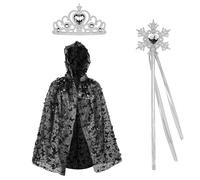 Princess Cape Dress Up for Girls Sequin Cloak with Crown Wand Halloween Christmas Costume Birthday Party Cosplay Gifts