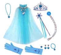 Princess Cape for Girls age 5 6 7 8 9 10 11 12 - Colorful Cloak with Crown, Princess Elsa Fancy Dress Up Sparkling Sequins Tulle Cape Set for Halloween Birthday Party Cosplay