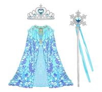 Princess Cape Mermaid Dress Up for Girls Kids Cloak with Crown Wand Halloween Christmas Party Cosplay Costume Gifts